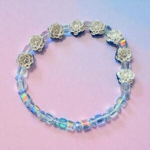 Iridescent Beaded Bracelet with Sculpted Rose Beads